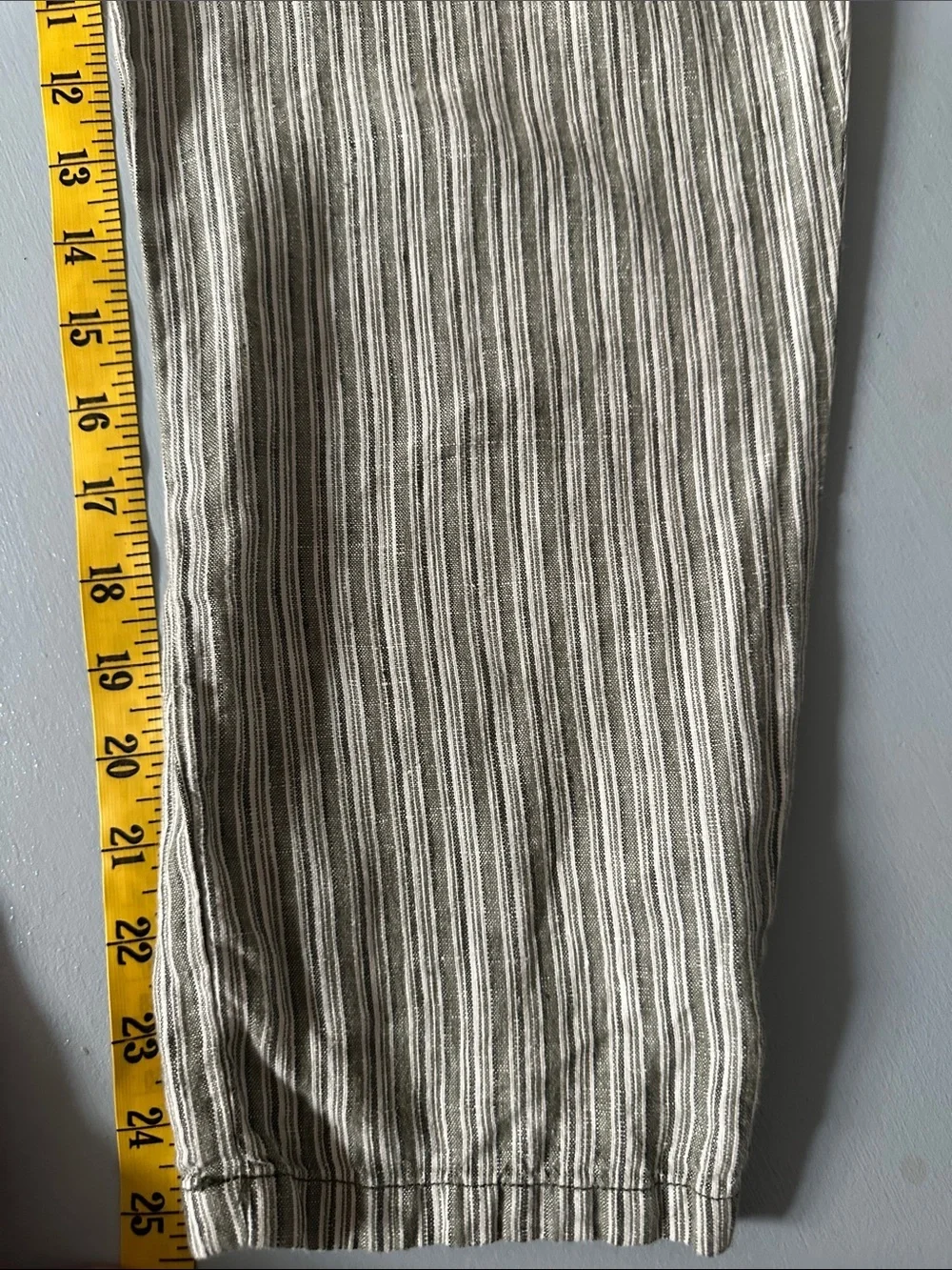 Anthropologie Striped Sage Green 100% Linen Pants Women’s 27 Coastal Boho Beach